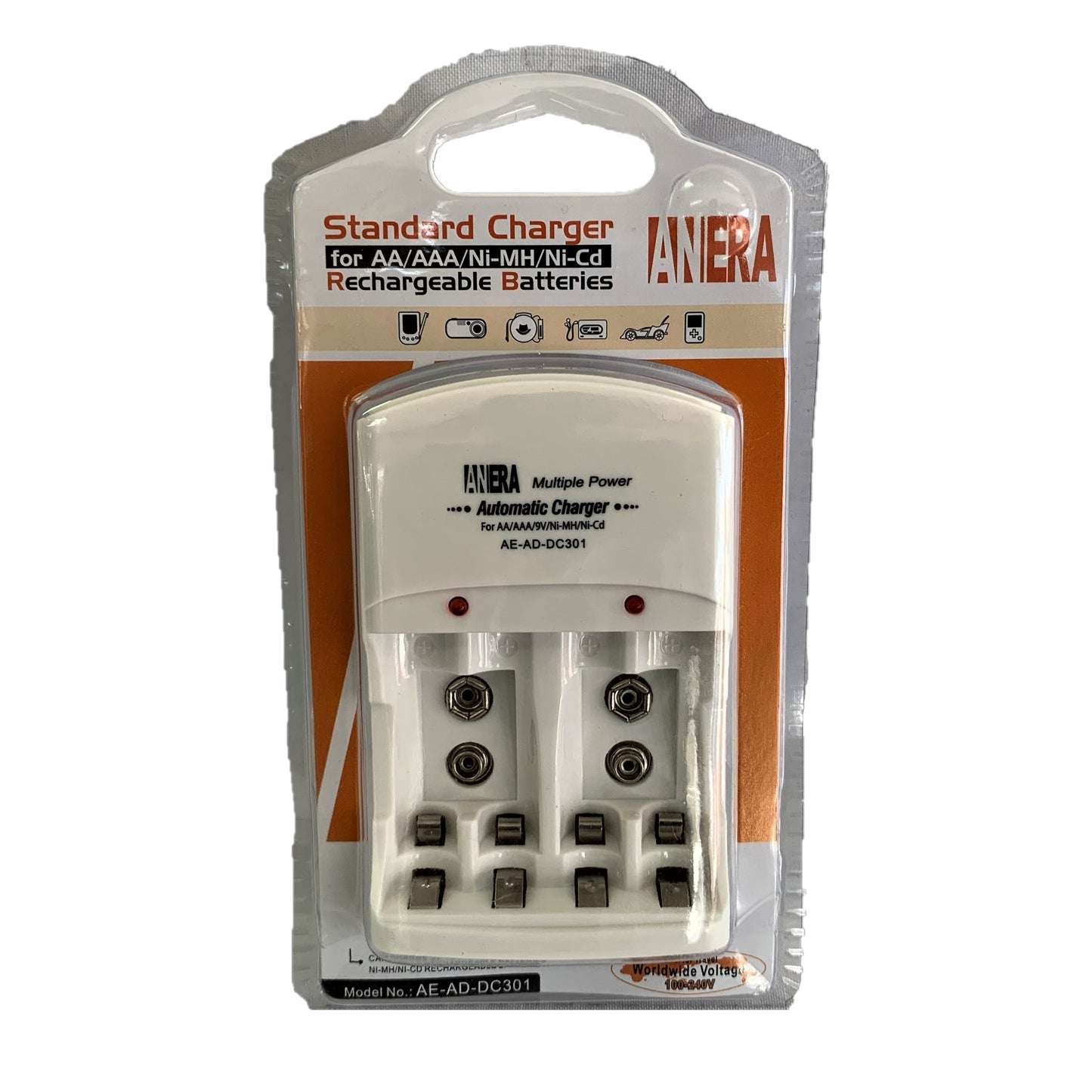 Cargador Universal de Pilas Recargables AA AAA y bateria 9V marca Anera