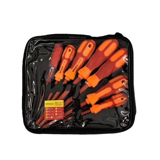 Juego Kit de destornilladores plano y estrella 7 piezas color naranja