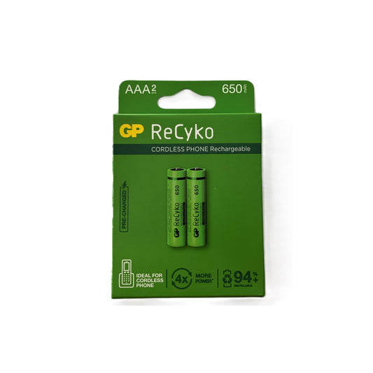 Pilas recargables tamaño AAA de 650 mAh marca GP