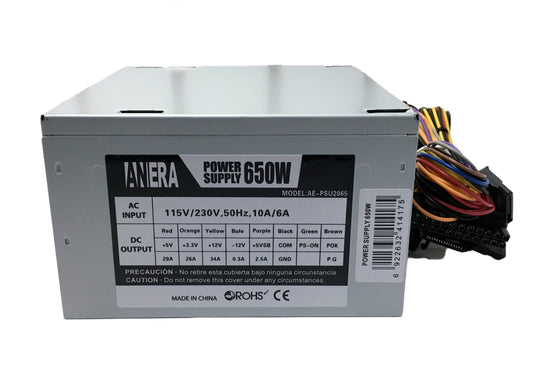 Fuente de Poder ATX 650 W para CPU de computador marca Anera