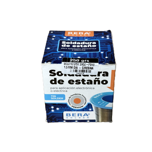 Rollo de Estaño 1.5 mm de Diametro 250 gr para electronica marca Bera